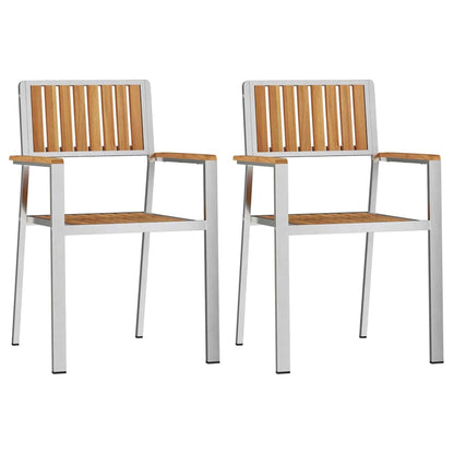 Garden Chair 2 pcs Solid Teak Wood and Stainless Steel