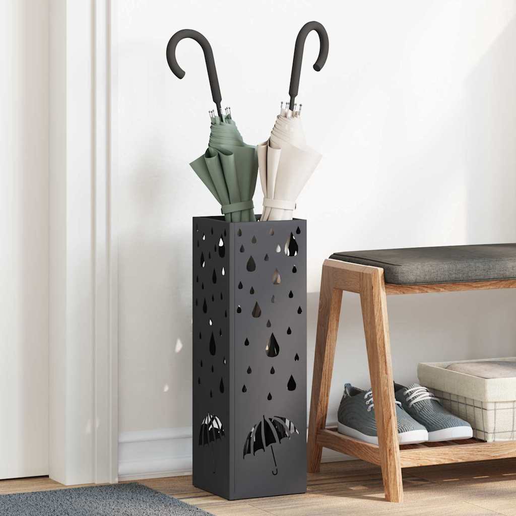 Rain Umbrella Stand Black 15.5 x 15.5 x 49 cm Steel