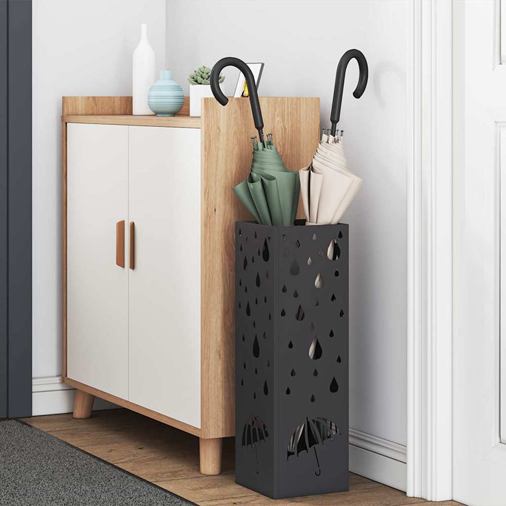 Rain Umbrella Stand Black 15.5 x 15.5 x 49 cm Steel