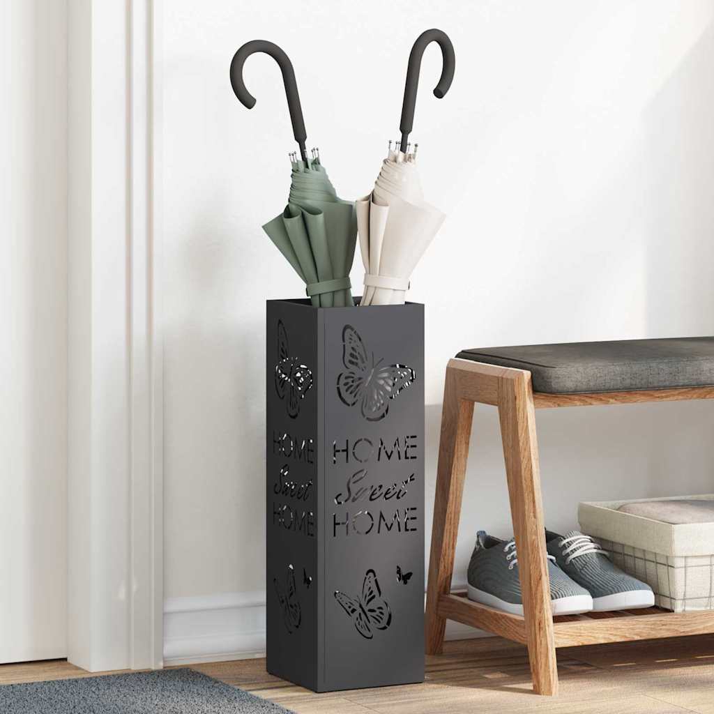 Rain Umbrella Stand Black 15.5 x 15.5 x 49 cm Steel