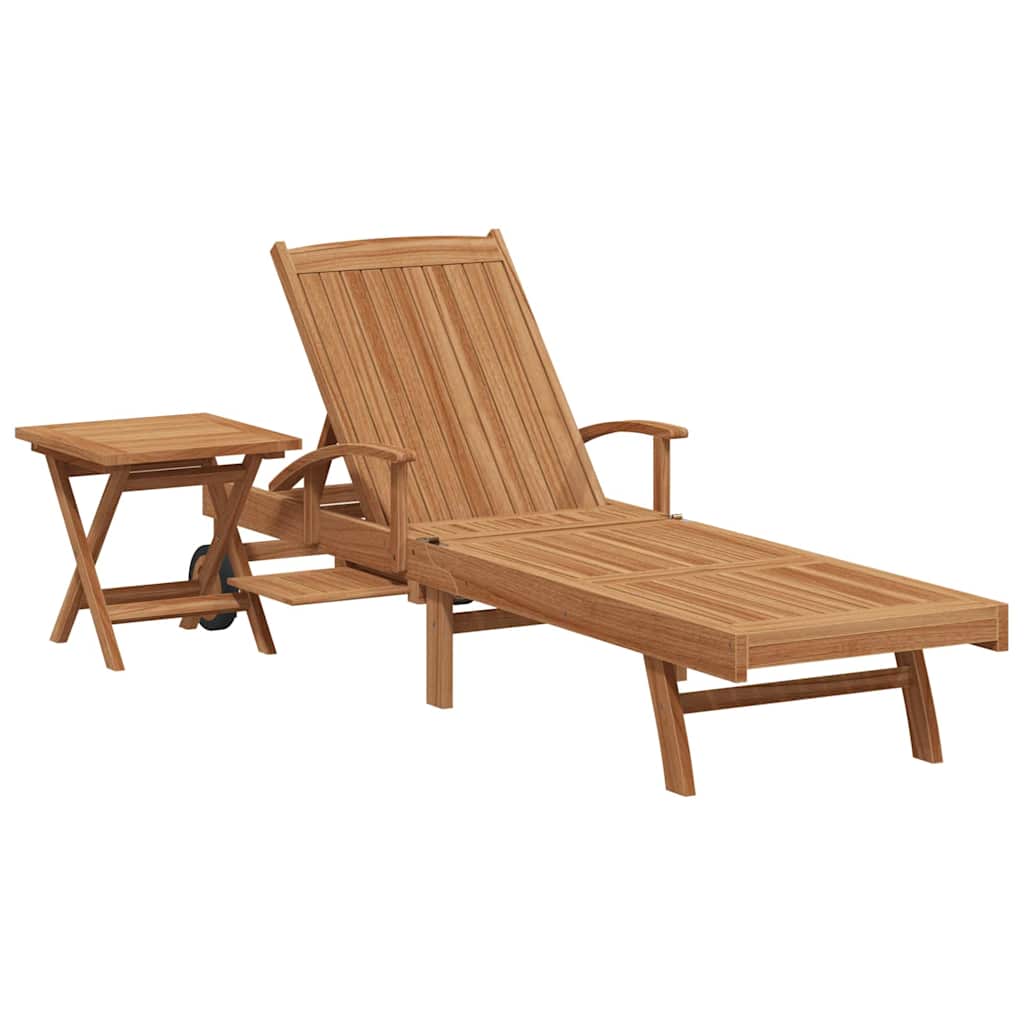Sun lounger 2 pcs Solid Teak Wood Brown