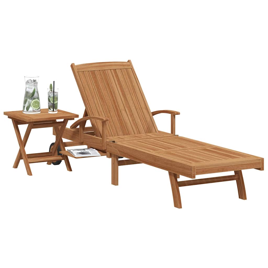 Sun lounger 2 pcs Solid Teak Wood Brown
