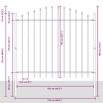 Garden Fence Woerden Grey 170 x 190 cm Powder-Coated Steel