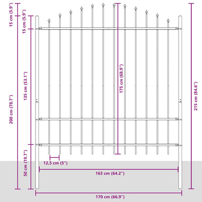Garden Fence Woerden Grey 170 x 215 cm Powder-Coated Steel