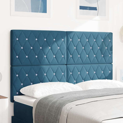 Velvet Headboard Argyle with Headboard Dark Blue 144 cm Velvet
