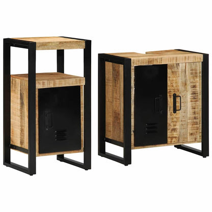 Bathroom Furniture Set 2 pcs Brown Soild rough mango wood