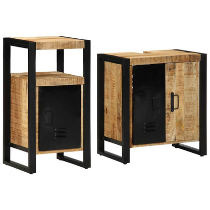 Bathroom Furniture Set 2 pcs Brown Soild rough mango wood