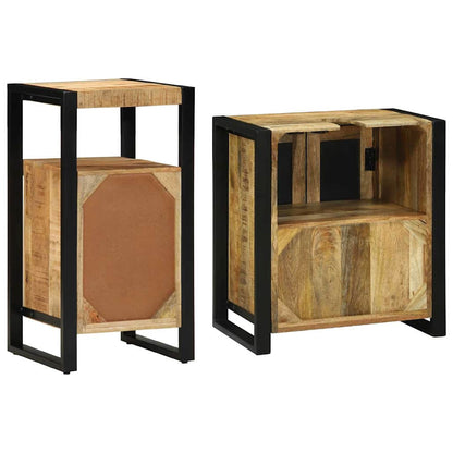 Bathroom Furniture Set 2 pcs Brown Soild rough mango wood