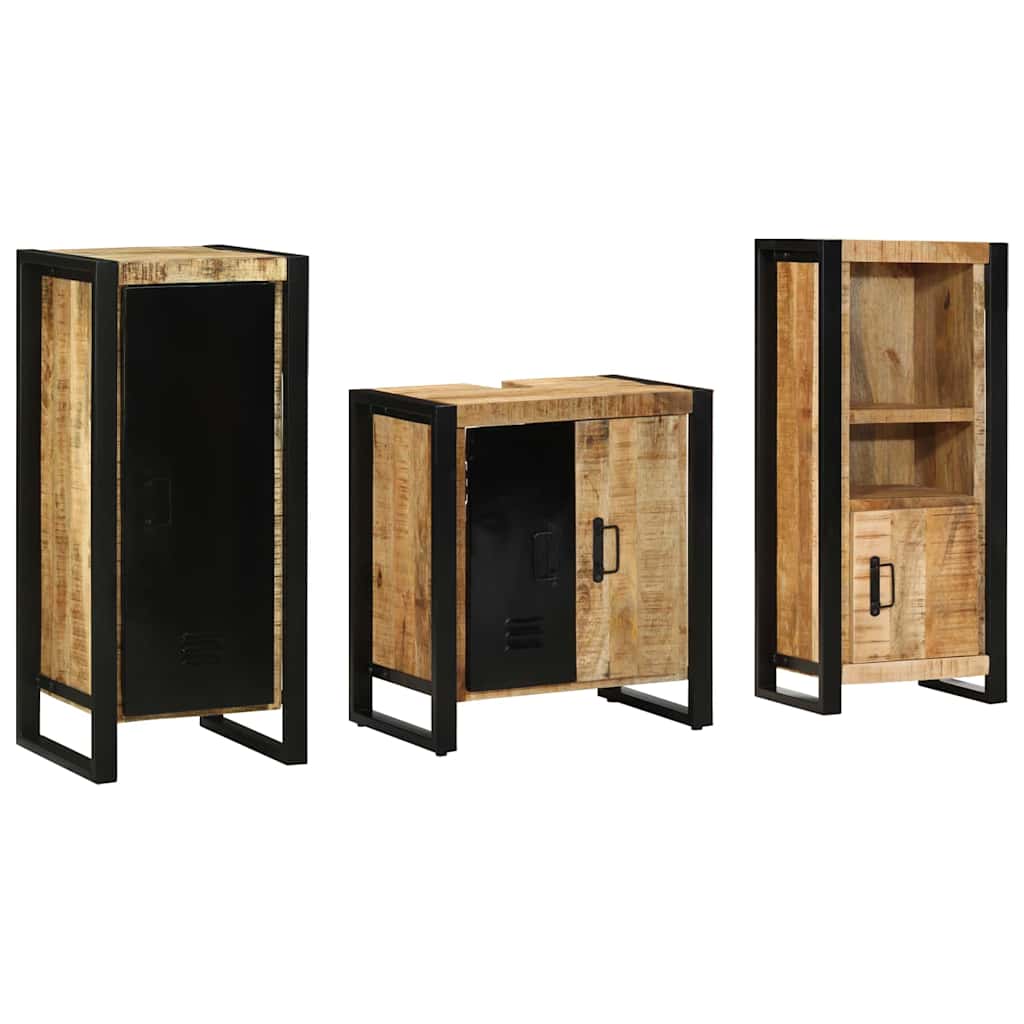 Bathroom Furniture Set 3 pcs Brown and Black Solid Mango Wood