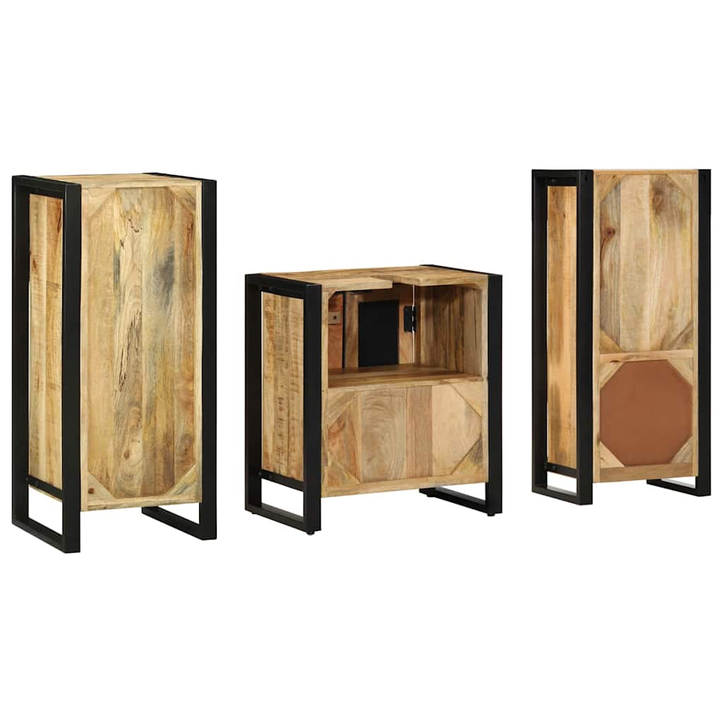 Bathroom Furniture Set 3 pcs Brown and Black Solid Mango Wood