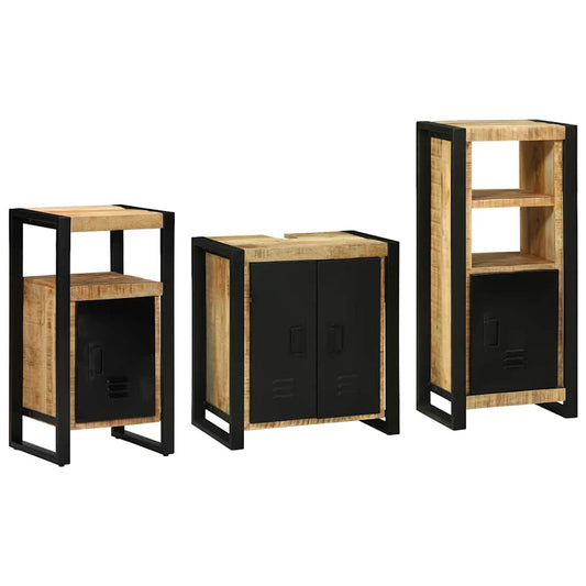 Bathroom Furniture Set with Shelf 3 pcs Brown Solid Mango Wood