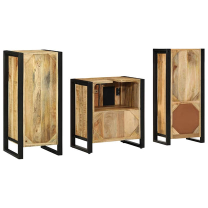 Bathroom Furniture Set with Shelf 3 pcs Brown Solid Mango Wood