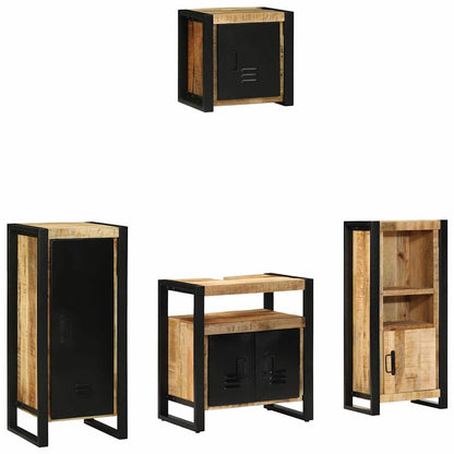 Bathroom Furniture Set 4 pcs Brown and Black Solid Mango Wood