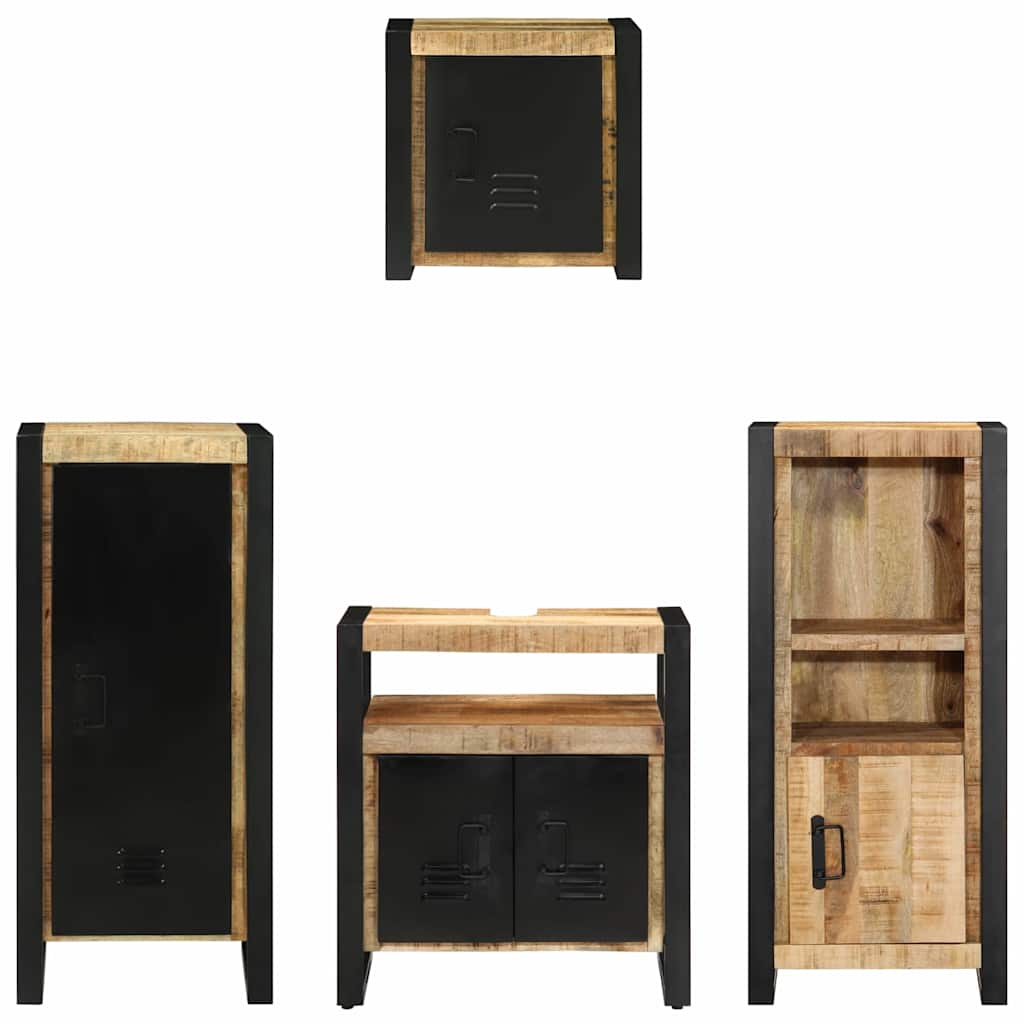 Bathroom Furniture Set 4 pcs Brown and Black Solid Mango Wood