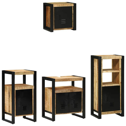 Bathroom Furniture Set with Shelf 4 pcs Brown Solid Mango Wood