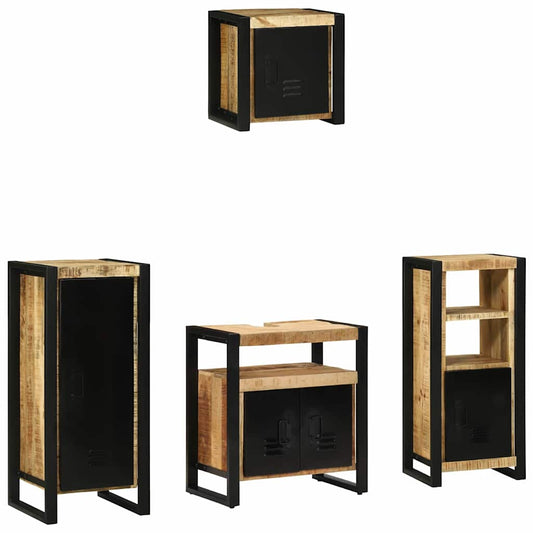 Bathroom Furniture Set with Shelf 4 pcs Brown Solid Mango Wood