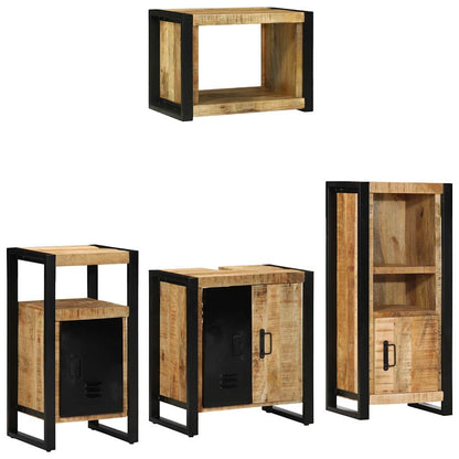 Bathroom Furniture Set 4 pcs Brown and Black Solid Mango Wood