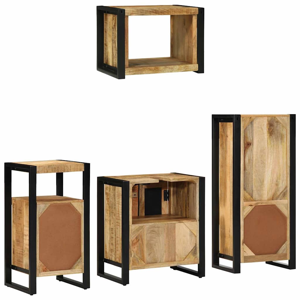 Bathroom Furniture Set 4 pcs Brown and Black Solid Mango Wood