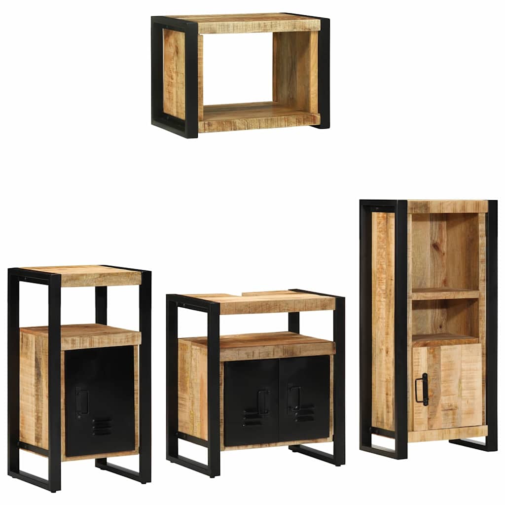 Bathroom Furniture Set 4 pcs Brown and Black Solid Mango Wood