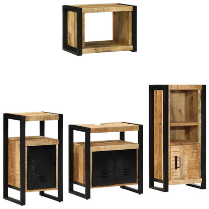 Bathroom Furniture Set 4 pcs Brown and Black Solid Mango Wood