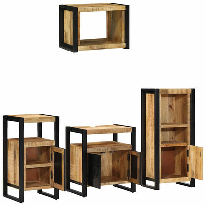 Bathroom Furniture Set 4 pcs Brown and Black Solid Mango Wood