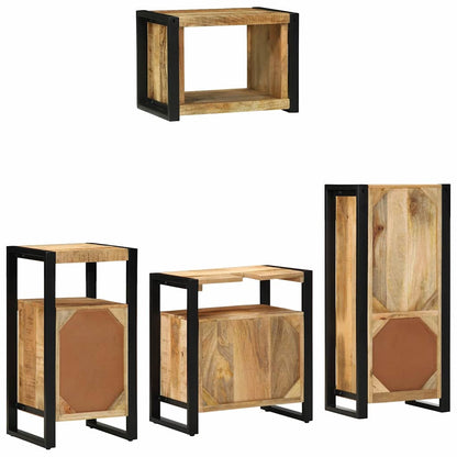 Bathroom Furniture Set 4 pcs Brown and Black Solid Mango Wood