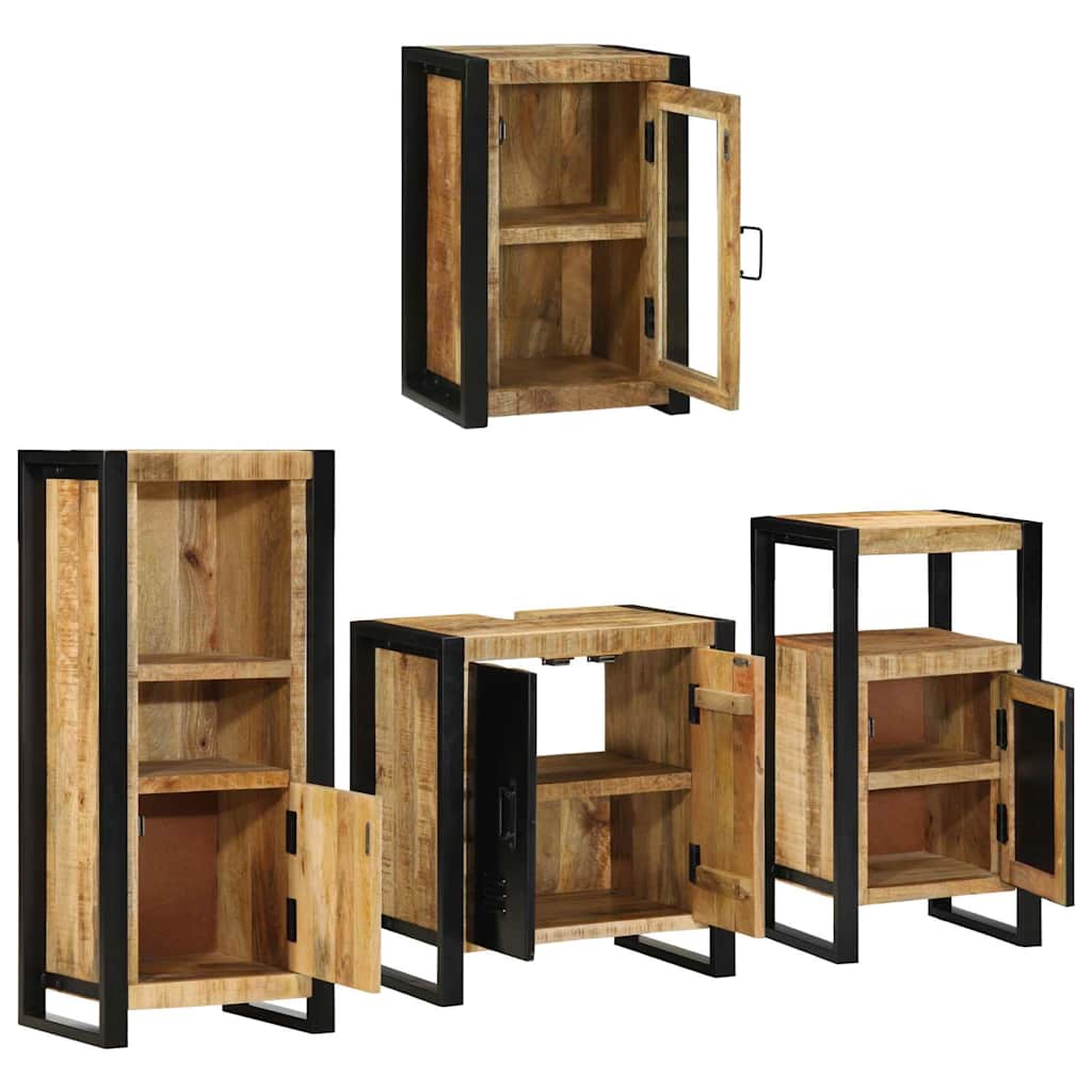 Bathroom Furniture Set 4 pcs Brown Soild Mango Wood
