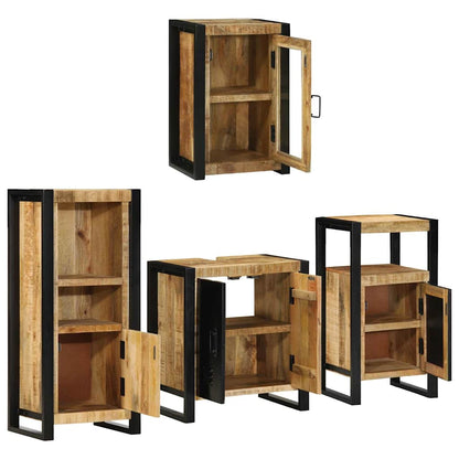 Bathroom Furniture Set 4 pcs Brown Soild Mango Wood
