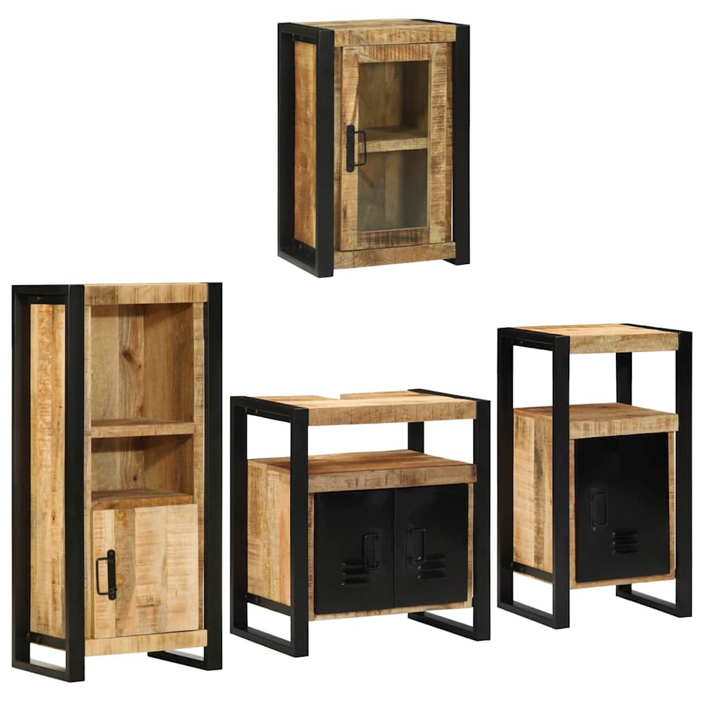 Bathroom Furniture Set 4 pcs Brown Soild Mango Wood
