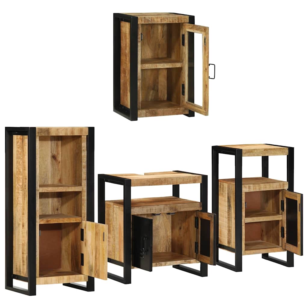 Bathroom Furniture Set 4 pcs Brown Soild Mango Wood