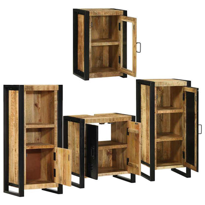 Bathroom Furniture Set 4 pcs Brown Soild Mango Wood