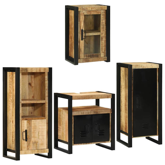 Bathroom Furniture Set 4 pcs Brown Soild Mango Wood