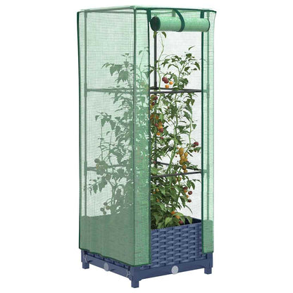 Raised Bed with Greenhouse Cover Rattan Look 40x40x123 cm