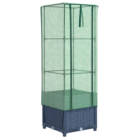 Raised Bed with Greenhouse Cover Rattan Look 40x40x139 cm