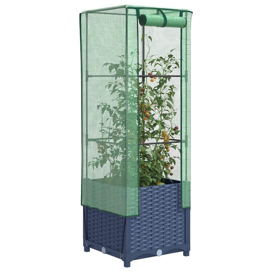 Raised Bed with Greenhouse Cover Rattan Look 40x40x139 cm