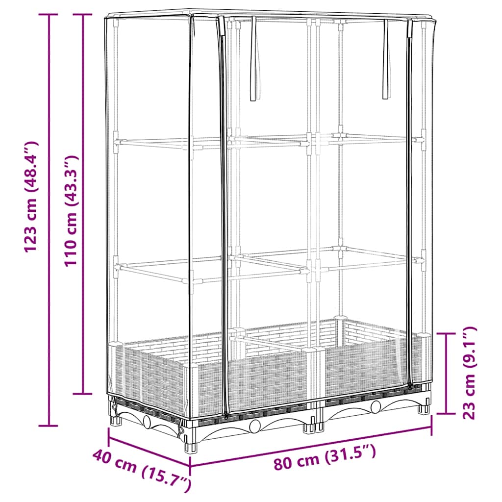 Raised Bed with Greenhouse Cover Rattan Look 80x40x123 cm