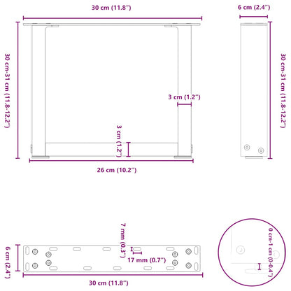 Coffee Table Legs U-Shaped 2 pcs Anthracite 30x(30-31) cm Steel