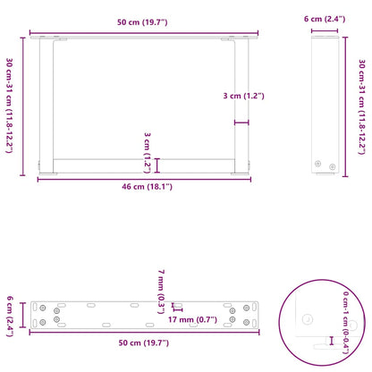 Coffee Table Legs U-Shaped 2 pcs Anthracite 50x(30-31) cm Steel