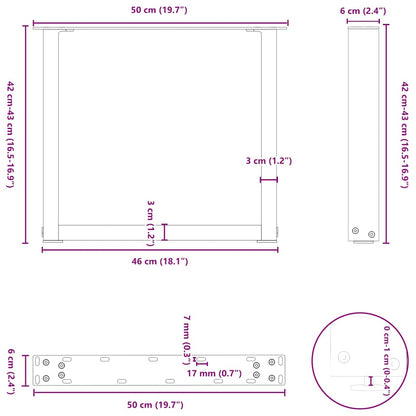 Coffee Table Legs U-Shaped 2 pcs Black 50x(42-43) cm Steel
