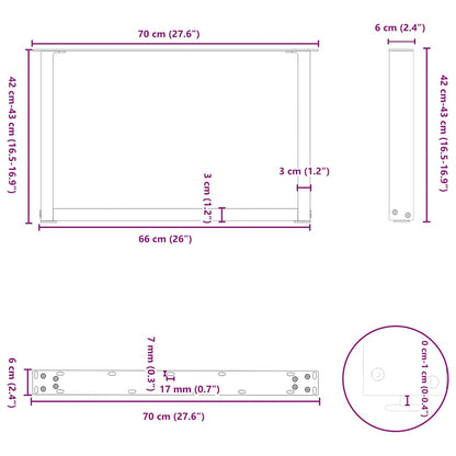 Coffee Table Legs U-Shaped 2 pcs Natural Steel 70x(42-43) cm Steel