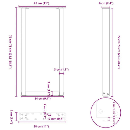 Console Table Legs U-Shaped 2 pcs White 28x(72-73) cm Steel