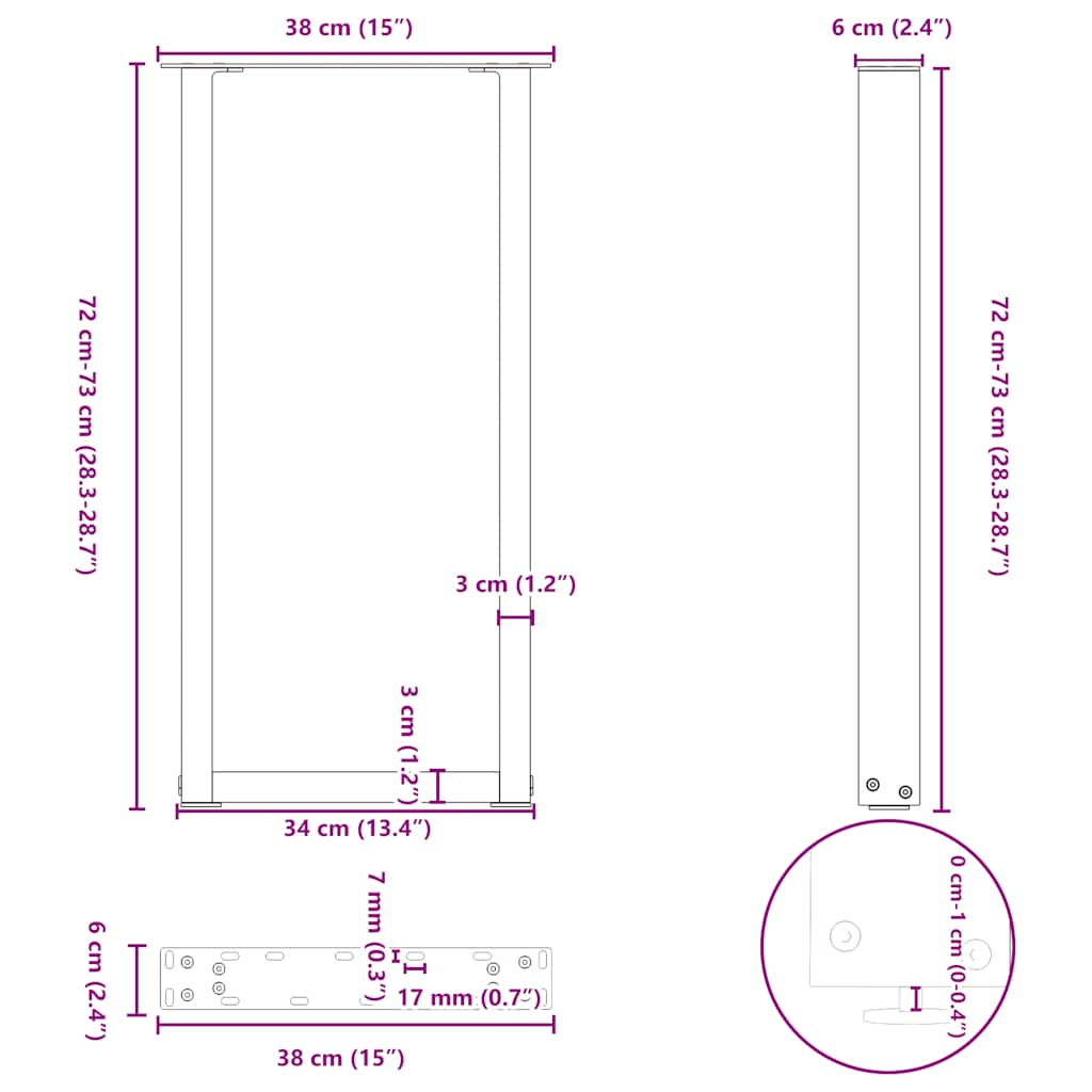 Console Table Legs U-Shaped 2 pcs Black 38x(72-73) cm Steel