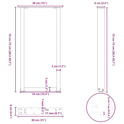 Console Table Legs U-Shaped 2 pcs Black 38x(72-73) cm Steel