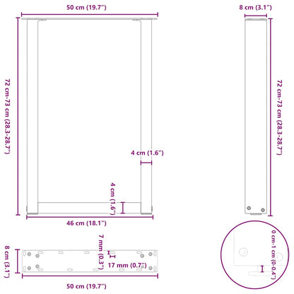 Dining Table Legs U-Shaped 2 pcs Black 50x(72-73) cm Steel