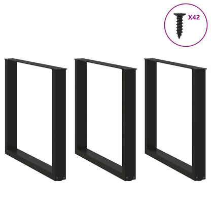 Dining Table Legs U-Shaped 3 pcs Black 80x(72-73) cm Steel