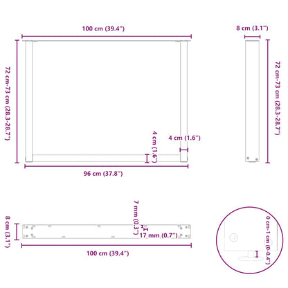 Dining Table Legs U-Shaped 3 pcs Natural Steel 100x(72-73) cm Steel