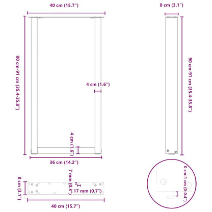 Bar Table Legs U-Shaped 2 pcs Natural Steel 50x(90-91) cm Steel