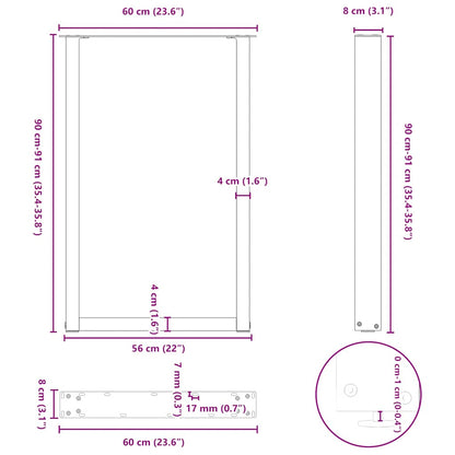 Bar Table Legs U-Shaped 2 pcs White 60x(90-91) cm Steel