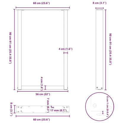 Bar Table Legs U-Shaped 2 pcs Natural Steel 60x(90-91) cm Steel