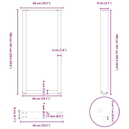 Bar Table Legs U-Shaped 2 pcs Black 50x(100-101) cm Steel
